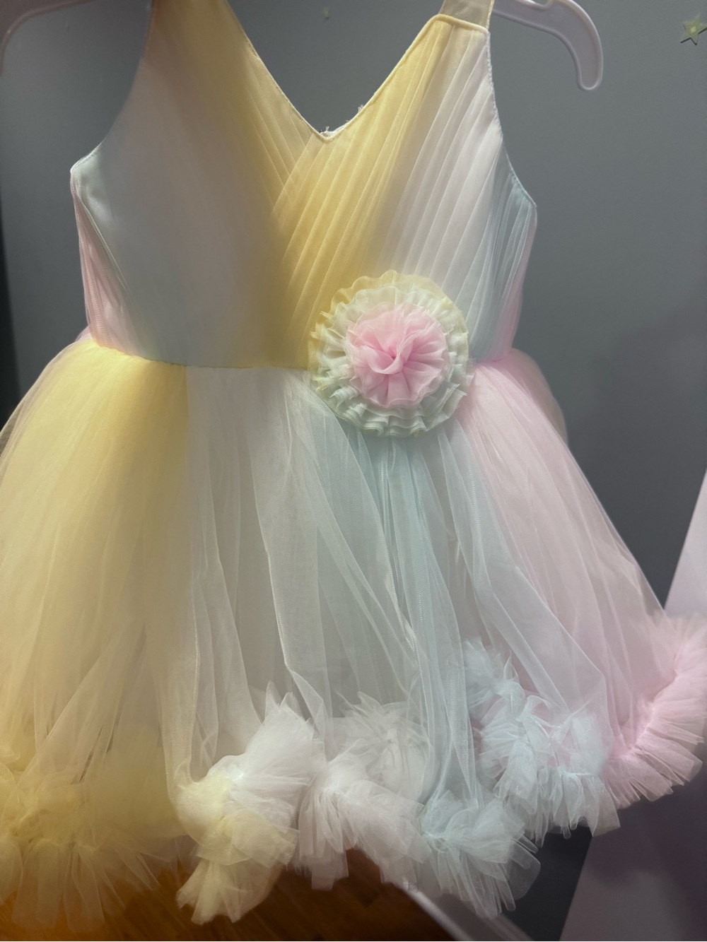 Pastel Tulle Flower Girl Dress in Yellow, Pink & White